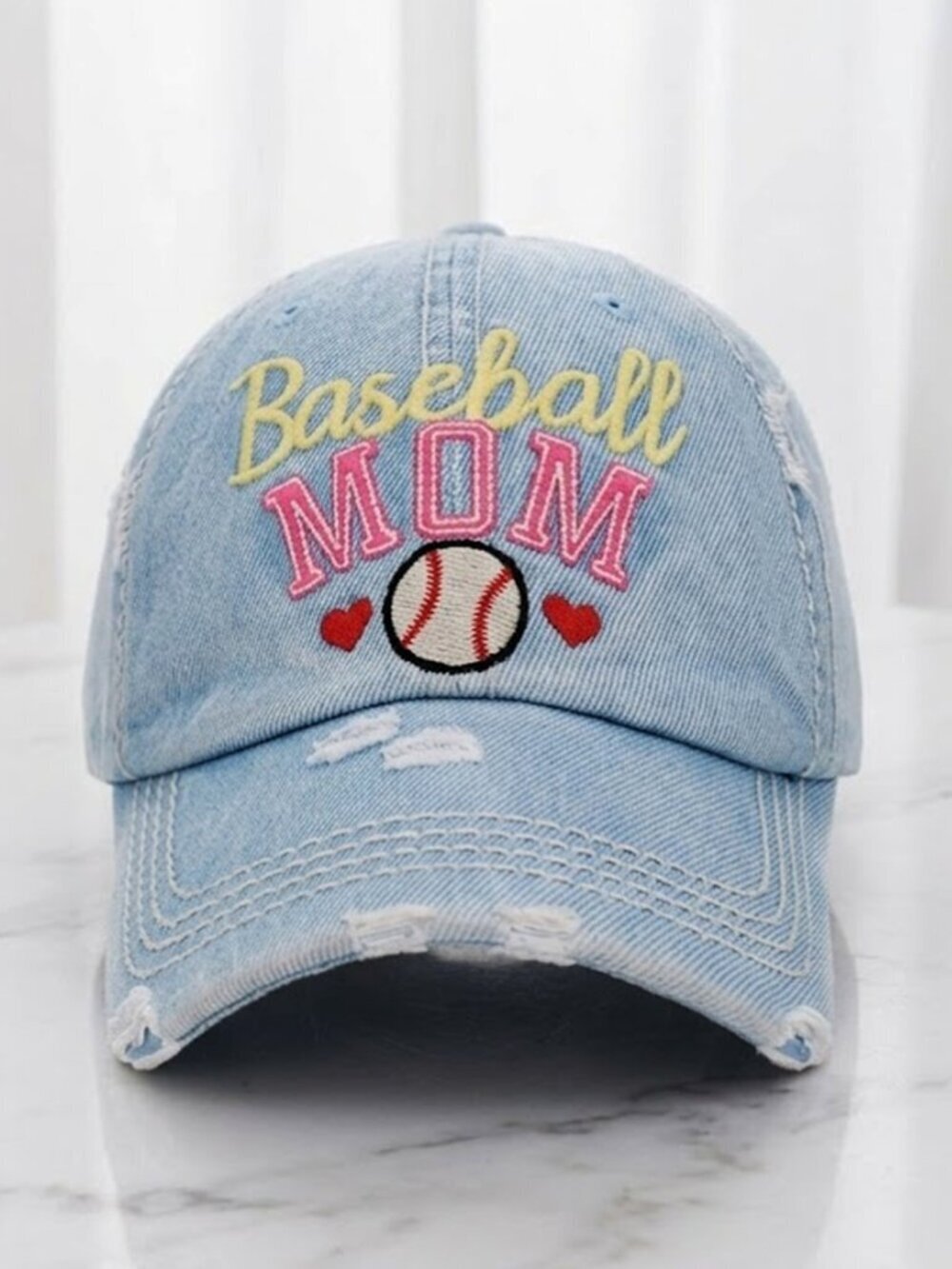 Ladies Denim Baseball Mom Ball Cap - Denim Baseball Hat